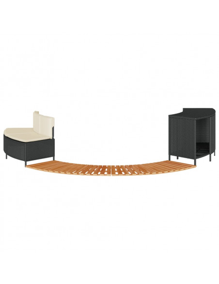 Bordo per Spa Nero in Polyrattan e Legno Massello di Acacia