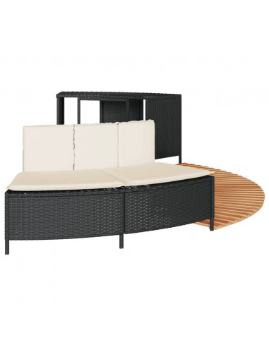 Bordo per Spa Nero in Polyrattan e Legno Massello di Acacia