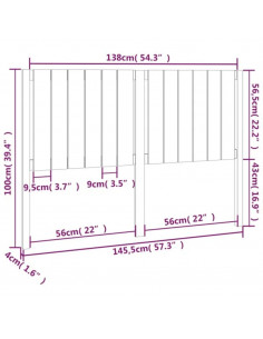 Testiera per Letto Nera 145,5x4x100cm in Legno Massello di Pino