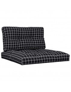 Cuscini per Pallet 2 pz Neri Motivo a Quadri Tessuto 2