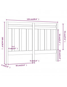 Testiera per Letto Nera 126x4x100 cm in Legno Massello di Pino