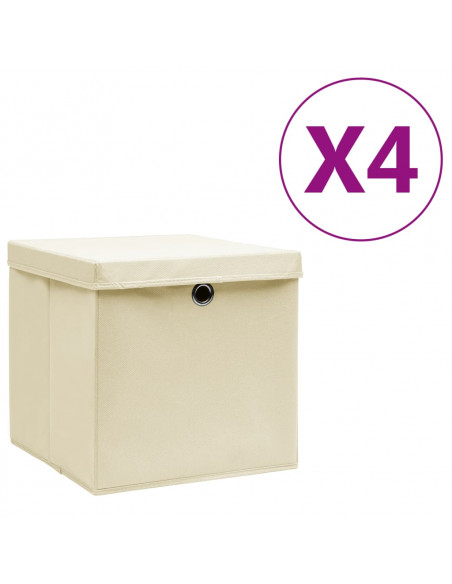 Contenitori con Coperchi 4 pz 28x28x28 cm Crema
