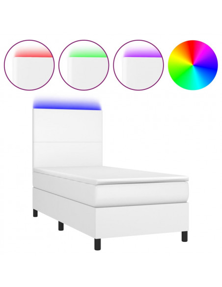 Giroletto Molle con Materasso e LED Bianco 100x200cm Similpelle