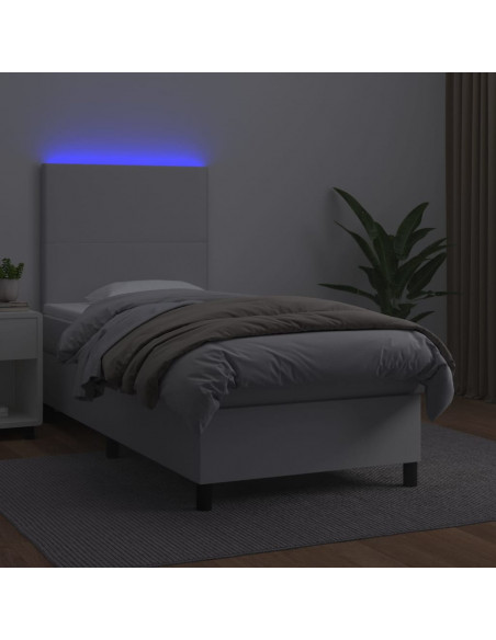 Giroletto Molle con Materasso e LED Bianco 100x200cm Similpelle