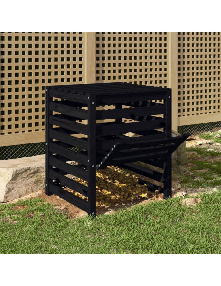 Compostiera Nera 63,5x63,5x77,5 cm in Legno Massello di Pino