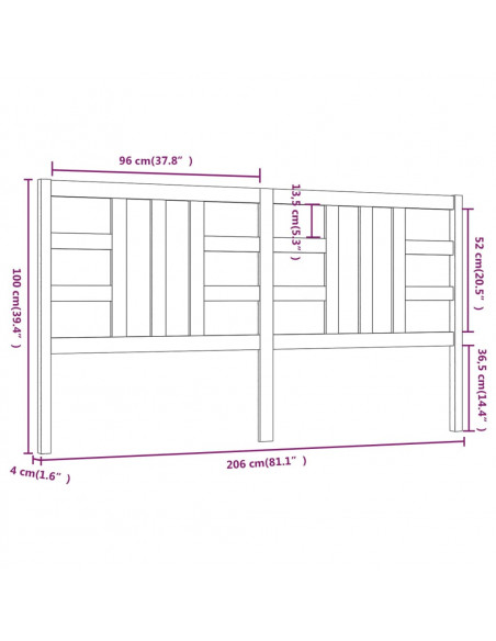 Testiera per Letto Miele 206x4x100 cm in Legno Massello di Pino