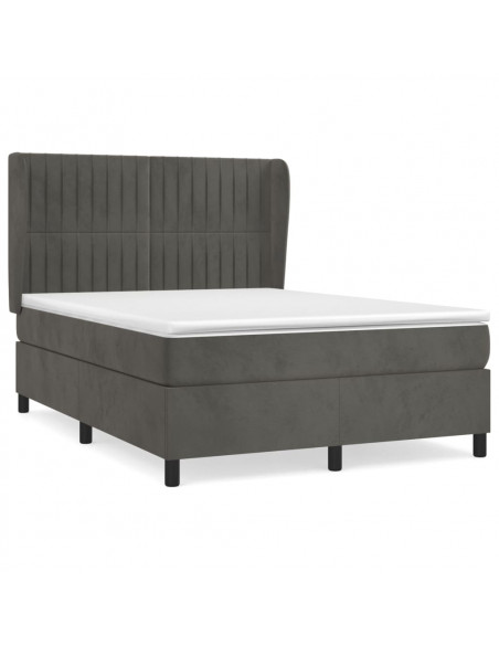 Giroletto a Molle con Materasso Grigio Scuro 140x190 cm Velluto