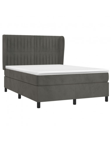 Giroletto a Molle con Materasso Grigio Scuro 140x190 cm Velluto