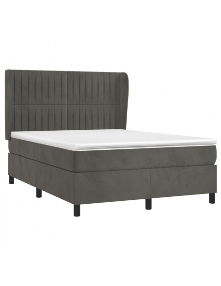Giroletto a Molle con Materasso Grigio Scuro 140x190 cm Velluto