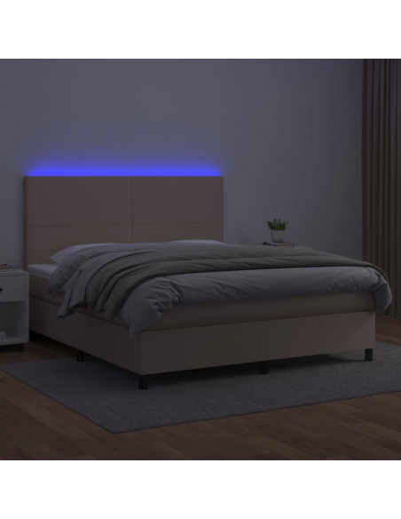 Giroletto Molle Materasso e LED Cappuccino 160x200cm Similpelle
