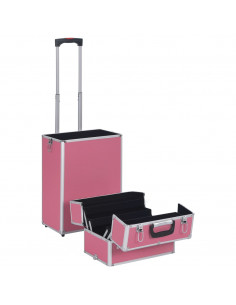 Valigia Trolley per Cosmetici in Alluminio Rosa