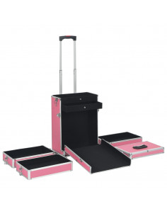 Valigia Trolley per Cosmetici in Alluminio Rosa