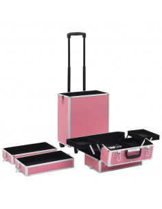 Valigia Trolley per Cosmetici Alluminio Rosa