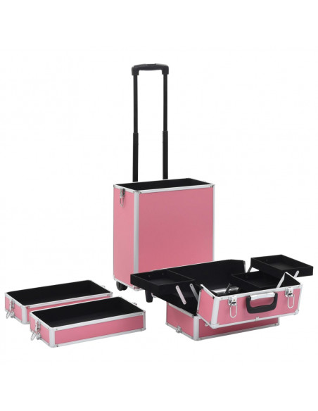 Valigia Trolley per Cosmetici Alluminio Rosa