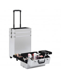 Valigia Trolley per Cosmetici in Alluminio Argento