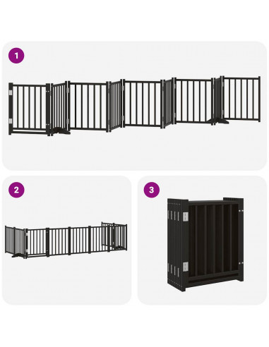 Cancello per Cani Porta Pieghevole Nero 9 Pannelli 450cm Pioppo