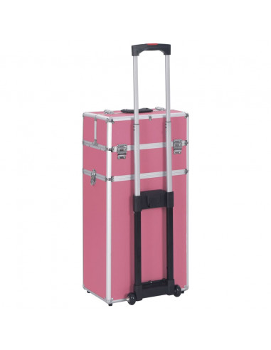 Valigia Trolley per Cosmetici in Alluminio Rosa