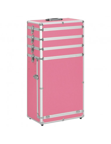 Valigia Trolley per Cosmetici in Alluminio Rosa