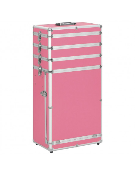 Valigia Trolley per Cosmetici in Alluminio Rosa