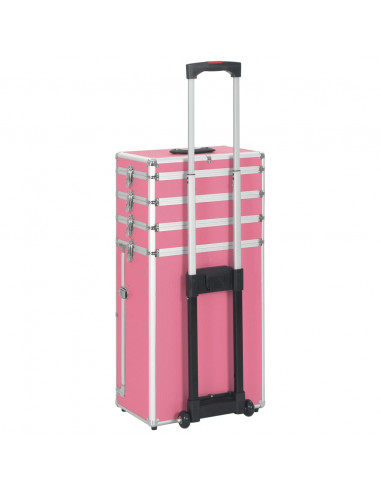 Valigia Trolley per Cosmetici in Alluminio Rosa