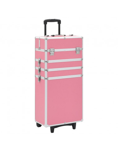 Valigia Trolley per Cosmetici Alluminio Rosa