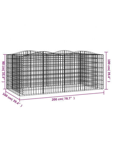 Gabbione ad Arco con Letto Rialzato 200x100x100cm Ferro Zincato