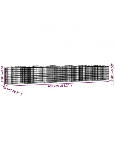 Gabbione ad Arco con Letto Rialzato 600x50x100 cm Ferro Zincato