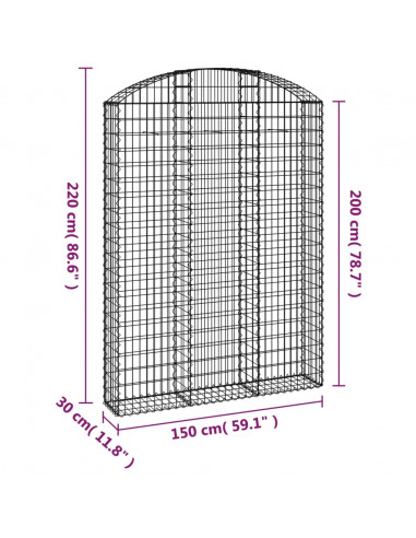 Cesto Gabbione ad Arco 150x30x200/220 cm Ferro Zincato
