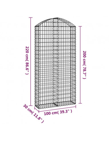 Cesto Gabbione ad Arco 100x30x200/220 cm Ferro Zincato