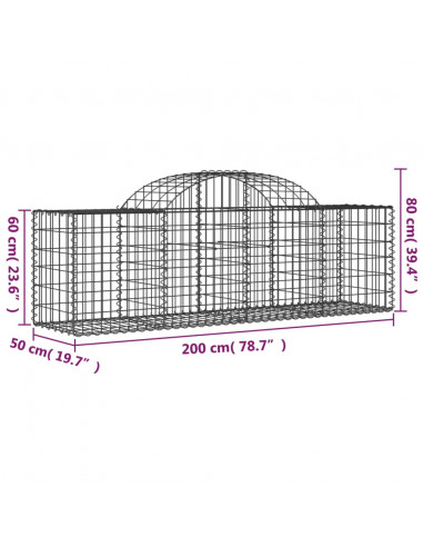 Cesto Gabbione ad Arco 200x50x60/80 cm Ferro Zincato