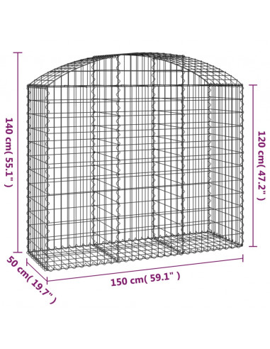 Cesto Gabbione ad Arco 150x50x120/140 cm Ferro Zincato