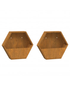 Fioriere da Parete 2 pz Ruggine in Acciaio Corten 46x10x40 cm 2