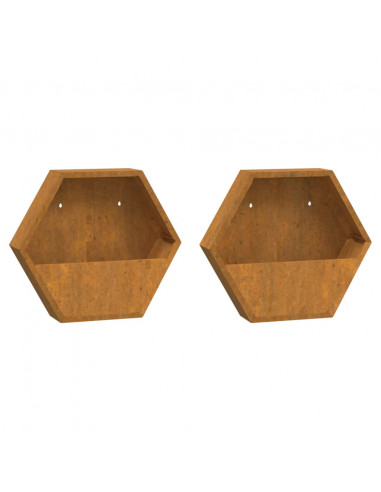 Fioriere da Parete 2 pz Ruggine in Acciaio Corten 46x10x40 cm