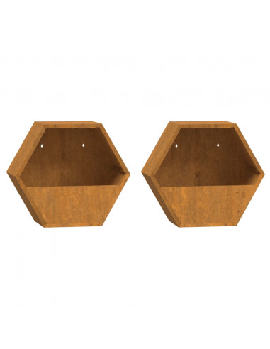 Fioriere da Parete 2 pz Ruggine in Acciaio Corten 30x10x25 cm