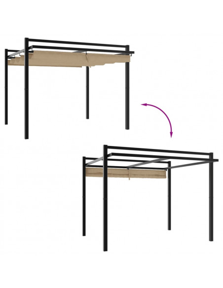 Gazebo da Giardino con Tetto Retrattile Tortora 3x3 m Alluminio