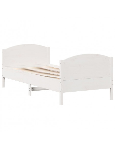 Giroletto con Testiera Bianco 75x190 cm Legno Massello di Pino