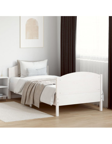 Giroletto con Testiera Bianco 75x190 cm Legno Massello di Pino