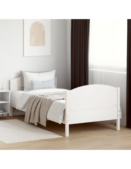 Giroletto con Testiera Bianco 75x190 cm Legno Massello di Pino