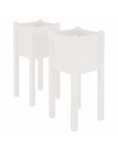 Fioriere da Giardino 2 pz Bianche 31x31x70 cm in Legno di Pino 2
