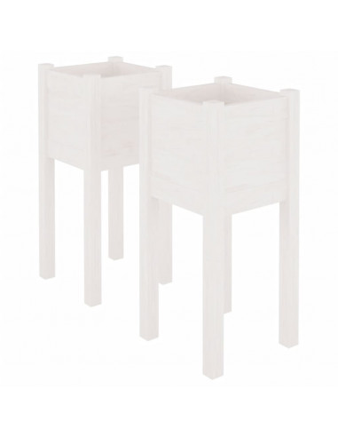 Fioriere da Giardino 2 pz Bianche 31x31x70 cm in Legno di Pino