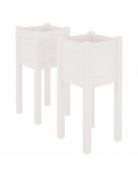 Fioriere da Giardino 2 pz Bianche 31x31x70 cm in Legno di Pino
