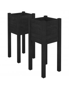 Fioriere da Giardino 2 pz Nere 31x31x70 cm in Legno di Pino 2