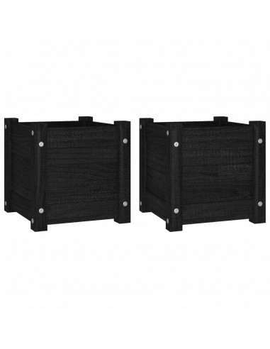 Fioriere da Giardino 2 pz Nere 31x31x31 cm in Massello di Pino