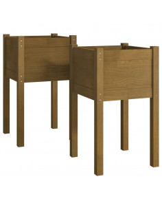 Fioriere da Giardino 2 pz Miele 40x40x70 cm in Legno di Pino 2