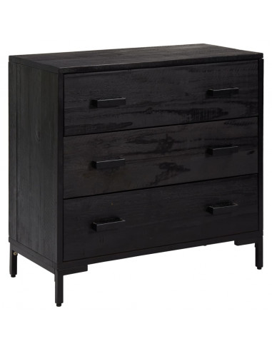 Cassettiera Nera 75x35x70 cm in Legno Massello di Pino