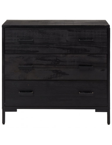 Cassettiera Nera 75x35x70 cm in Legno Massello di Pino