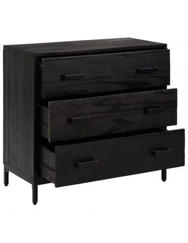 Cassettiera Nera 75x35x70 cm in Legno Massello di Pino