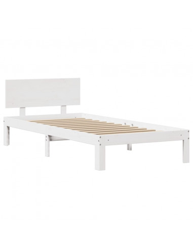Giroletto con Testiera Bianco 100x200 cm Legno Massello di Pino