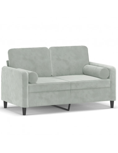 Divano a 2 Posti con Cuscini Grigio Chiaro 120 cm in Velluto