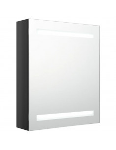 Armadietto Bagno con Specchio e LED Nero Lucido 50x14x60 cm 2